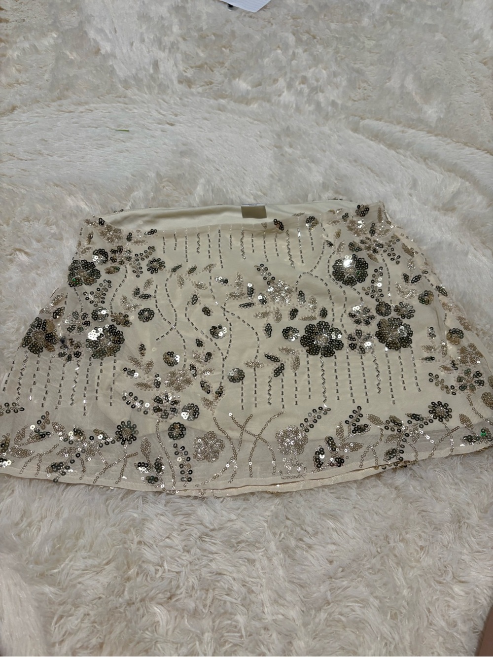 No Boundaries Cream Sequin Floral Mini Skirt